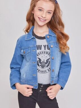 YMI Girls Medium Blue Denim Jacket with Button Front